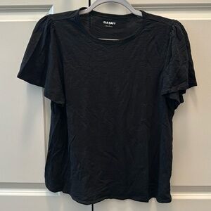 Relaxed Ruffle Sleeve Black Top